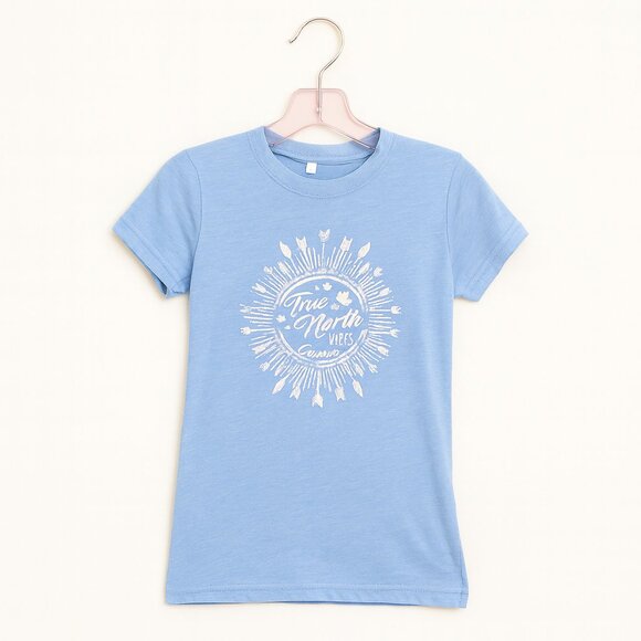 GILDAN | Cornflower Blue “True North Vibes” Graphic Cotton Tee – Women’s Medium - Picture 1 of 6